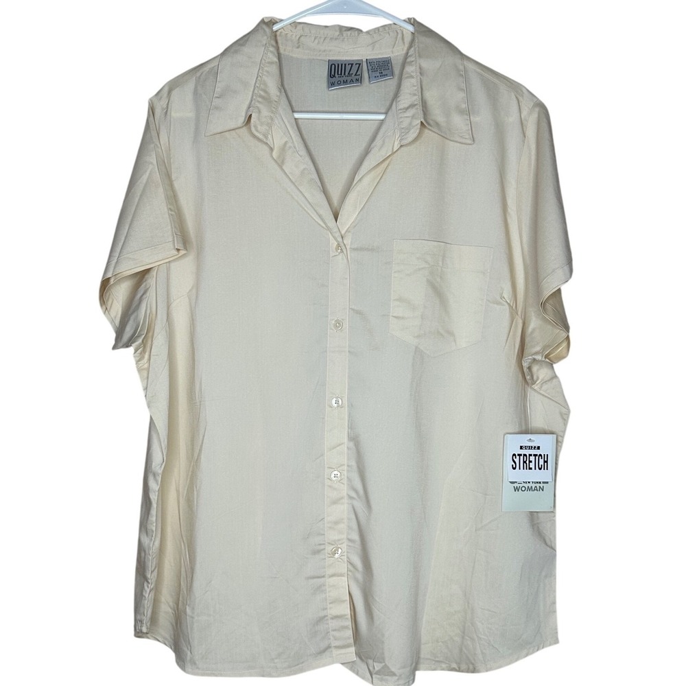 QUIZZ Woman Yellow Stretch Short Sleeve Button Down Shirt Plus Size 18 NWT VTG